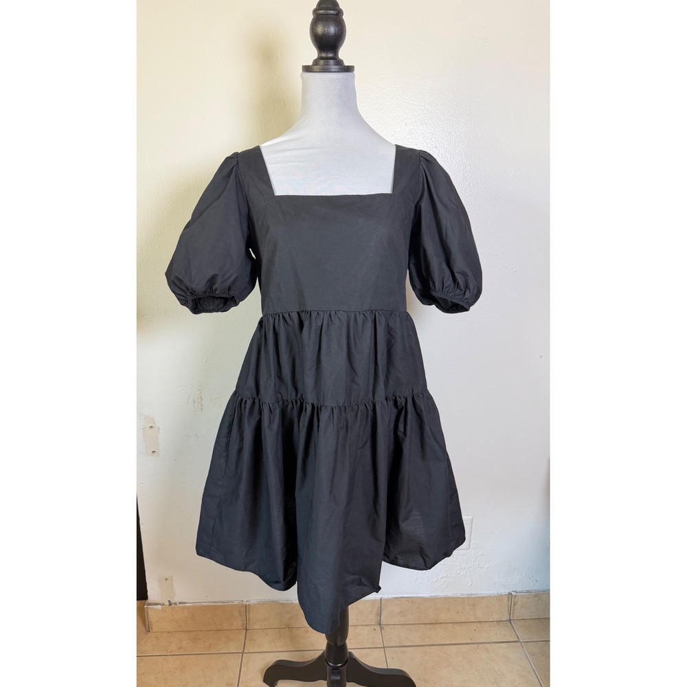 Urban Outfitters Poplin Fleur Babydoll Mini Dress M Black Cottagecore Goth - Picture 3 of 10